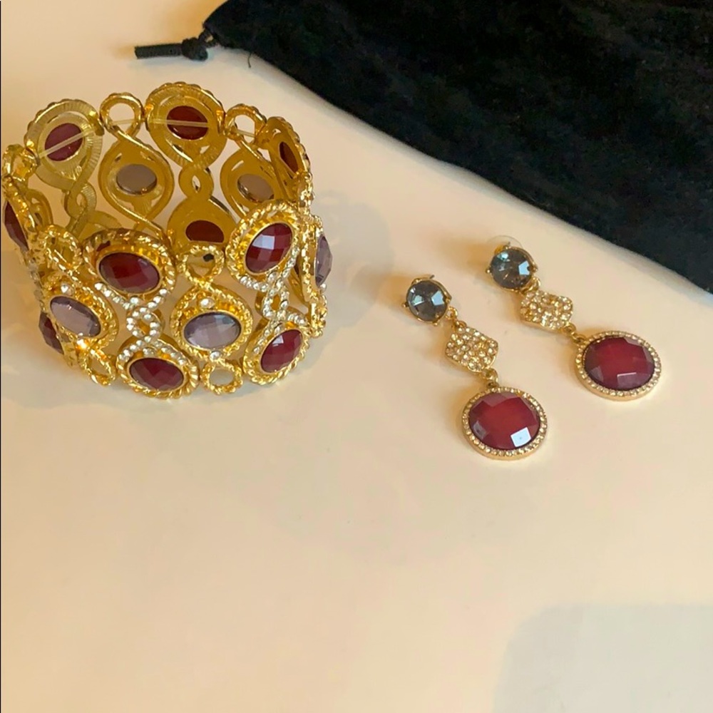 Jewelry set red ruby and Grey Color